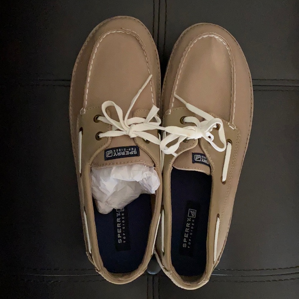 Boys Khaki color Sperry shoes. Size 7.